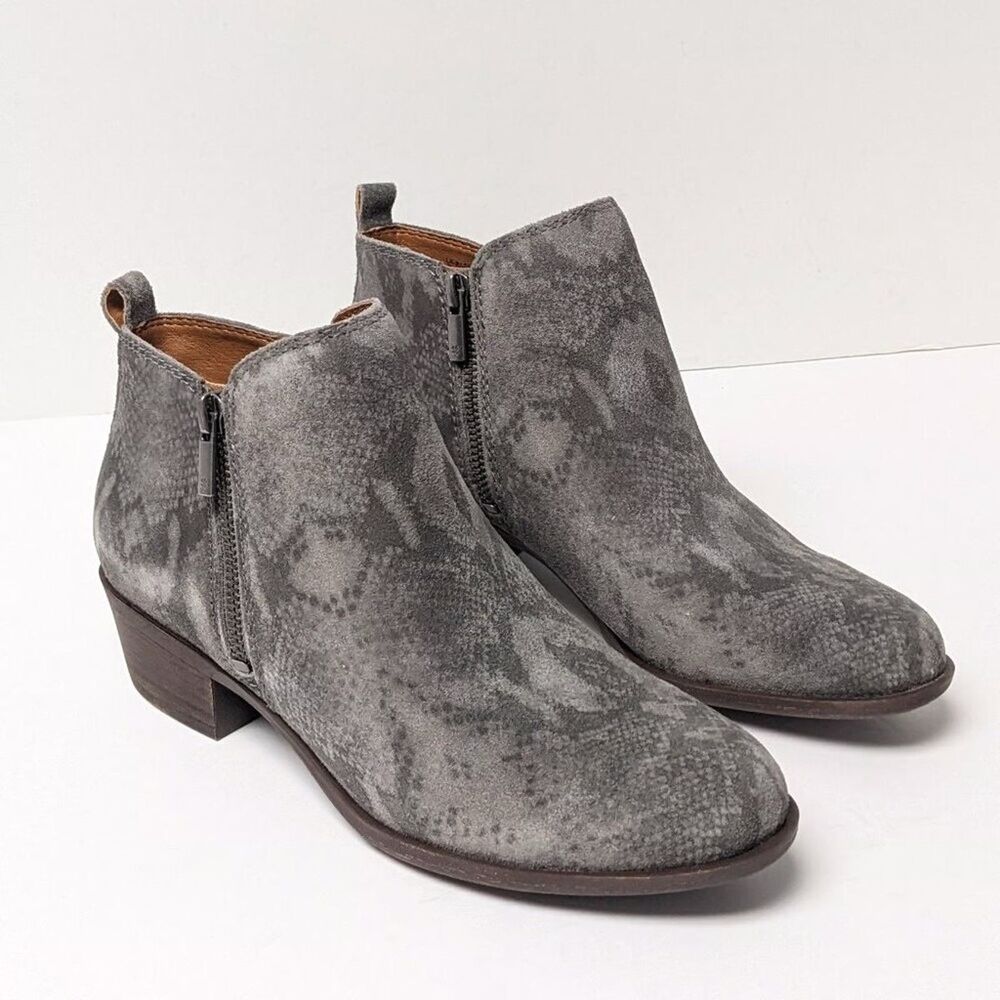 Lucky Brand Basel Ankle Booties Silver Cloud Snakeskin Print Grey Sz 6 New Boots